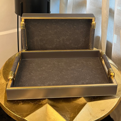 Regal Leatherwood Grey & Gold Handle Tray (Set of 2)