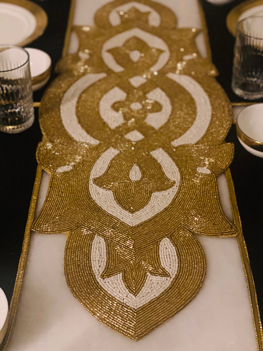 Royal White & Gold Table Runner - Premium Decorative Table Runner