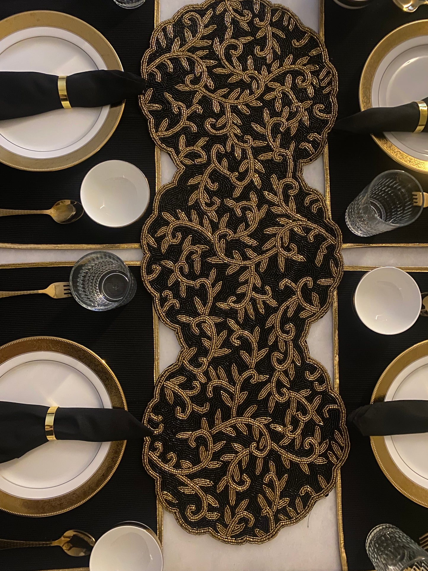 Circular Black & Gold Table Runner - Round Table Luxury Runner
