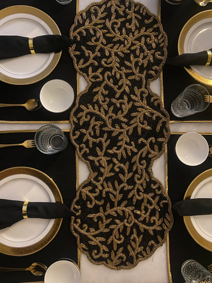 Circular Black & Gold Table Runner - Round Table Luxury Runner