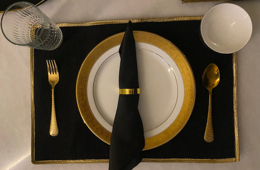 Elegant Black Table Mat with Golden Border