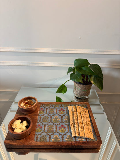Golden Meadow Wooden Snack and Dip Tray and Bowl Set