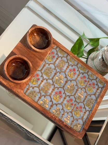 Golden Meadow Wooden Snack and Dip Tray and Bowl Set