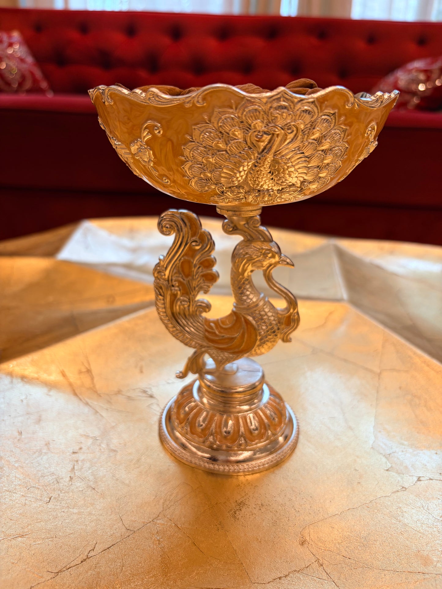 Imperial Peacock Pedestal Bowl