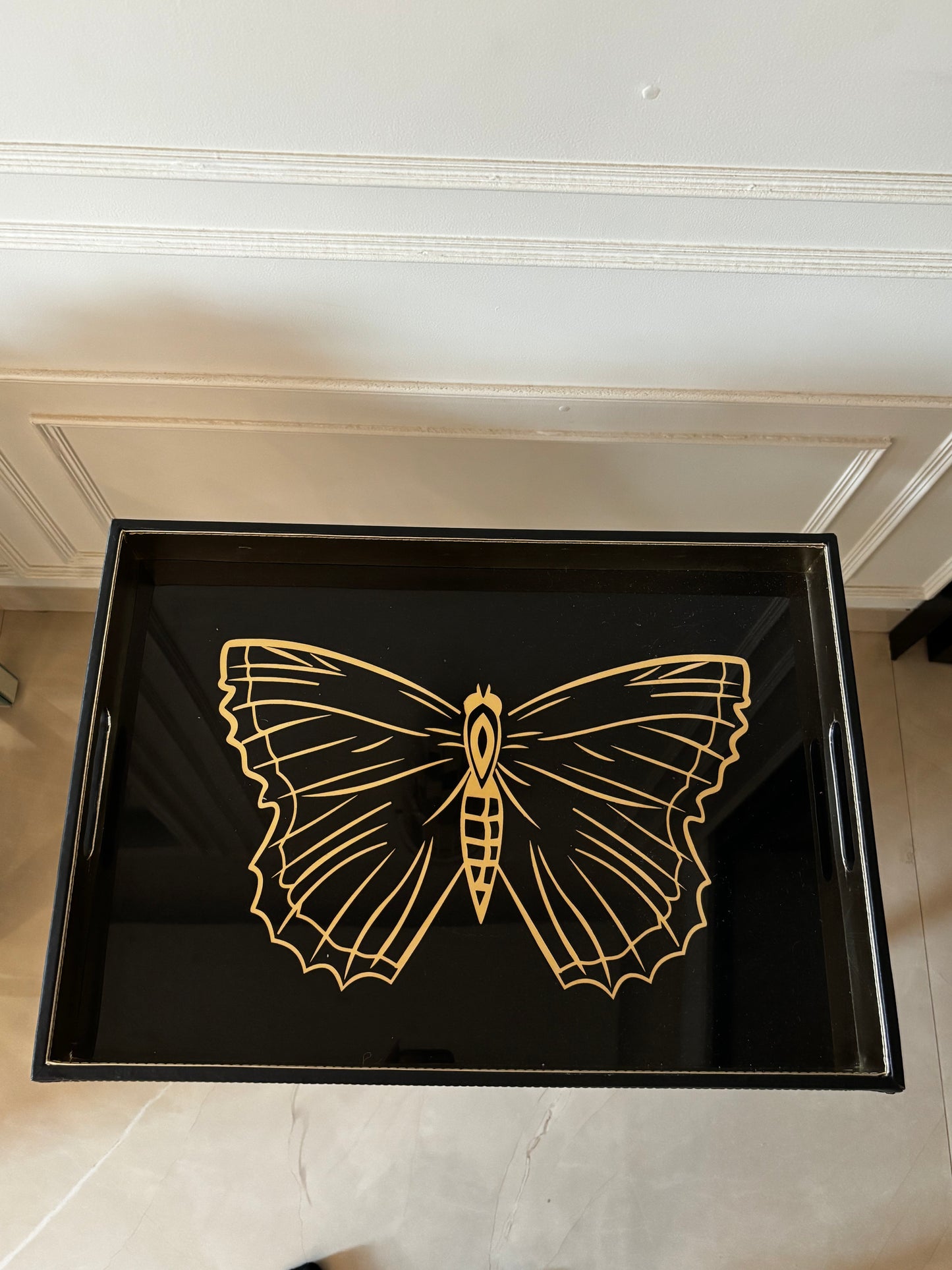 Noir Monarch Butterfly Inlay Butler Table Tray