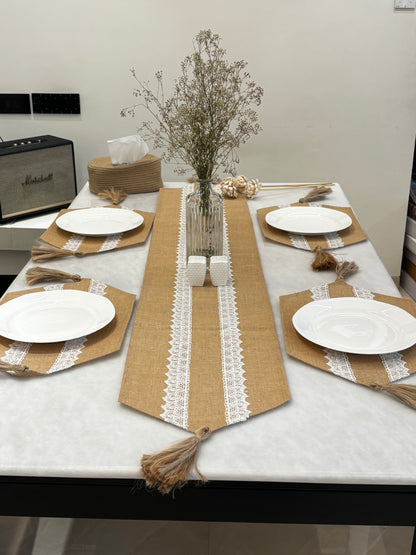 Rustic Lace Jute Table Runner & Placemats Set