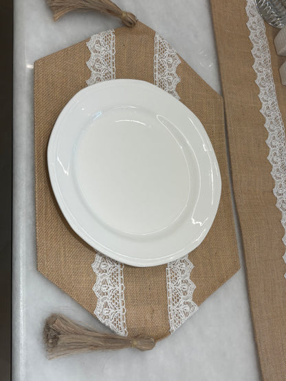 Rustic Lace Jute Table Runner & Placemats Set