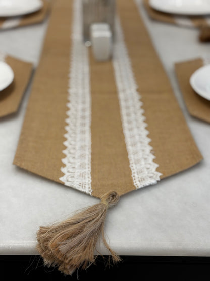 Rustic Lace Jute Table Runner & Placemats Set
