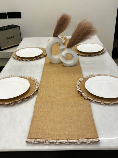 Natural Weave Table Runner & Lace Placemat Set