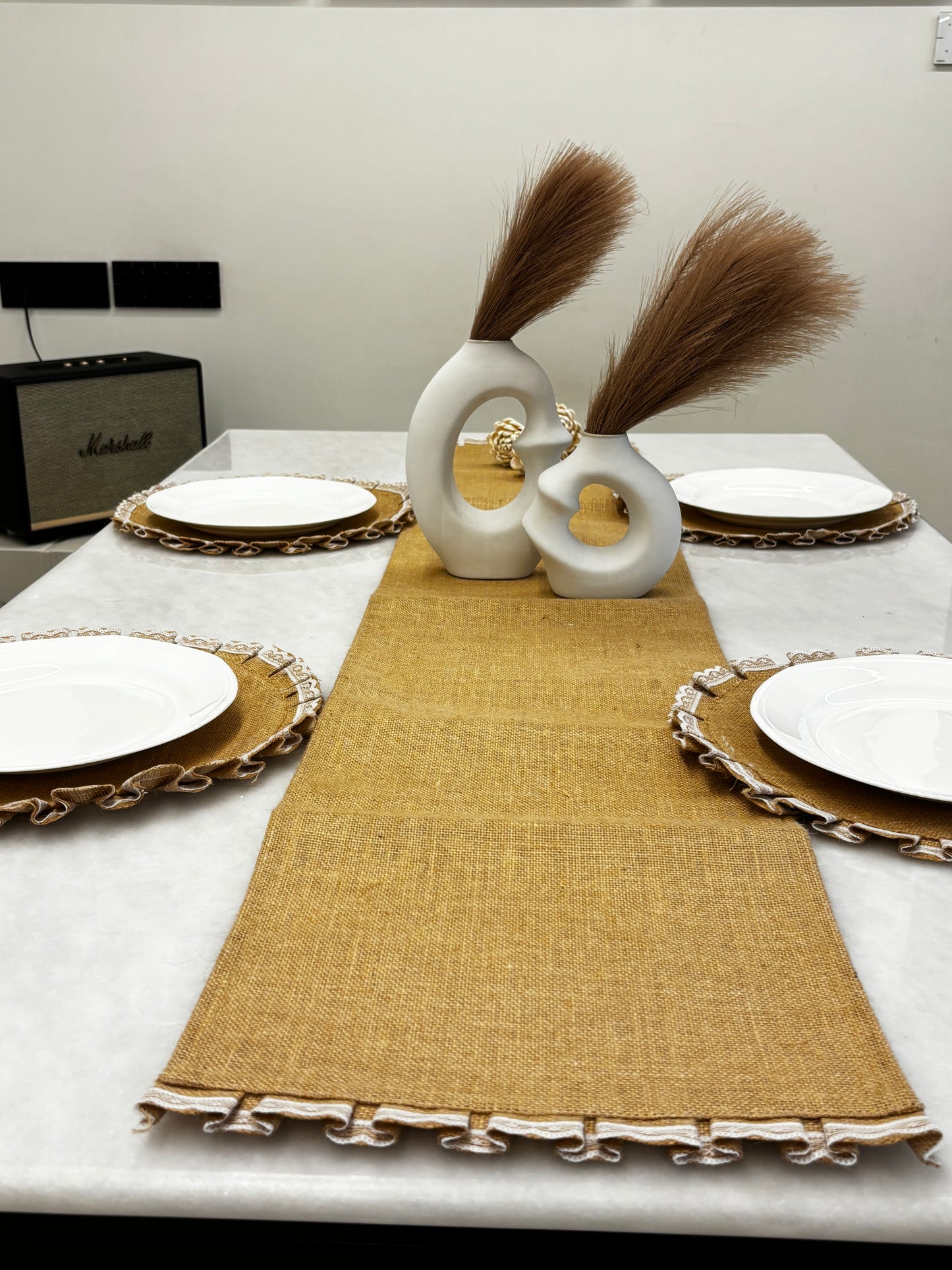 Natural Weave Table Runner & Lace Placemat Set