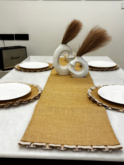 Natural Weave Table Runner & Lace Placemat Set