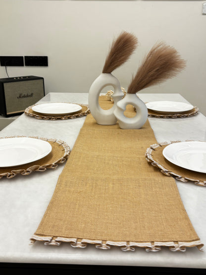 Natural Weave Table Runner & Lace Placemat Set