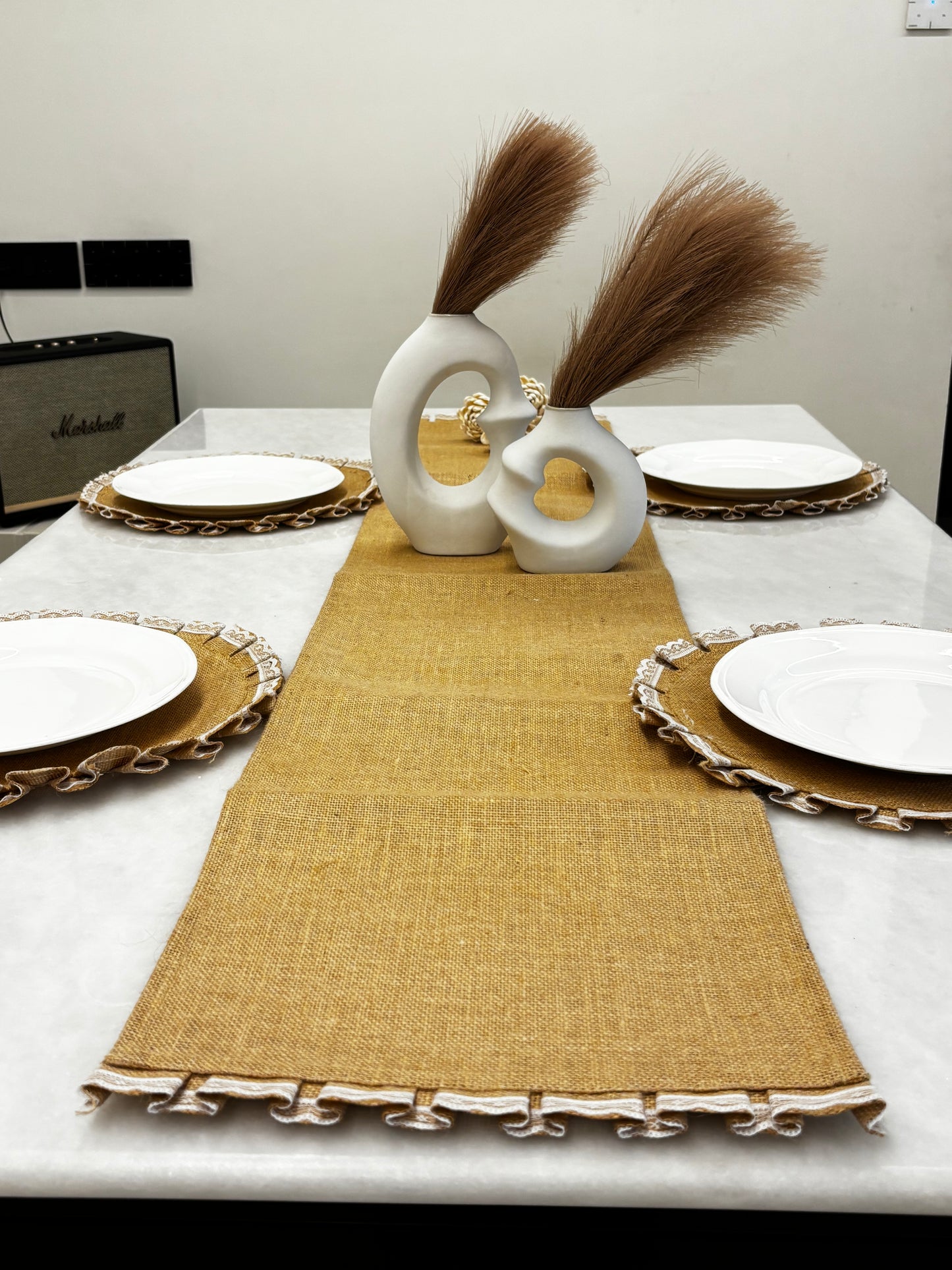 Natural Weave Table Runner & Lace Placemat Set