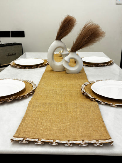 Natural Weave Table Runner & Lace Placemat Set