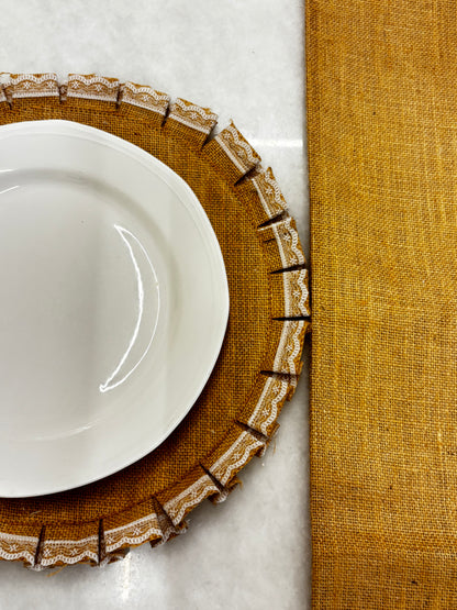 Natural Weave Table Runner & Lace Placemat Set