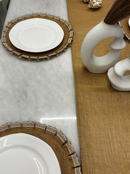 Natural Weave Table Runner & Lace Placemat Set