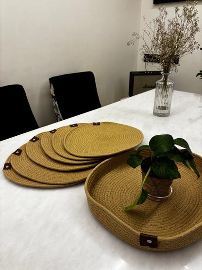 Natural Jute Table Tray & Placemats Set