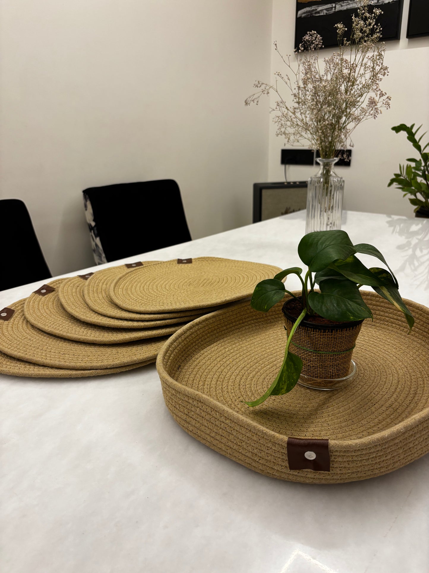 Natural Jute Table Tray & Placemats Set