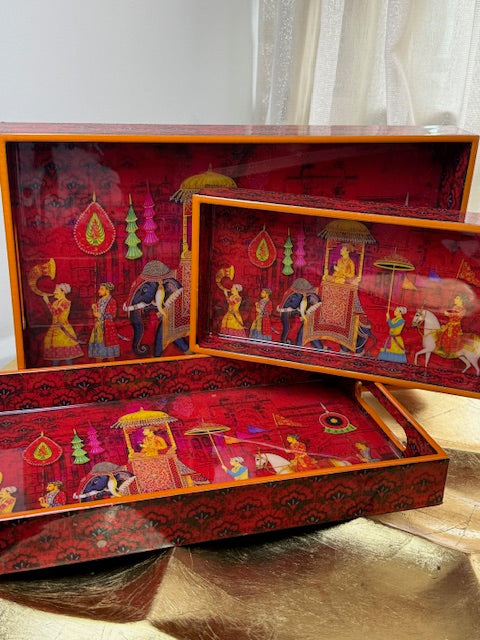 The Crimson Darbar Tray Set of 3