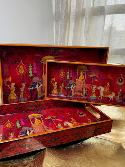 The Crimson Darbar Tray Set of 3