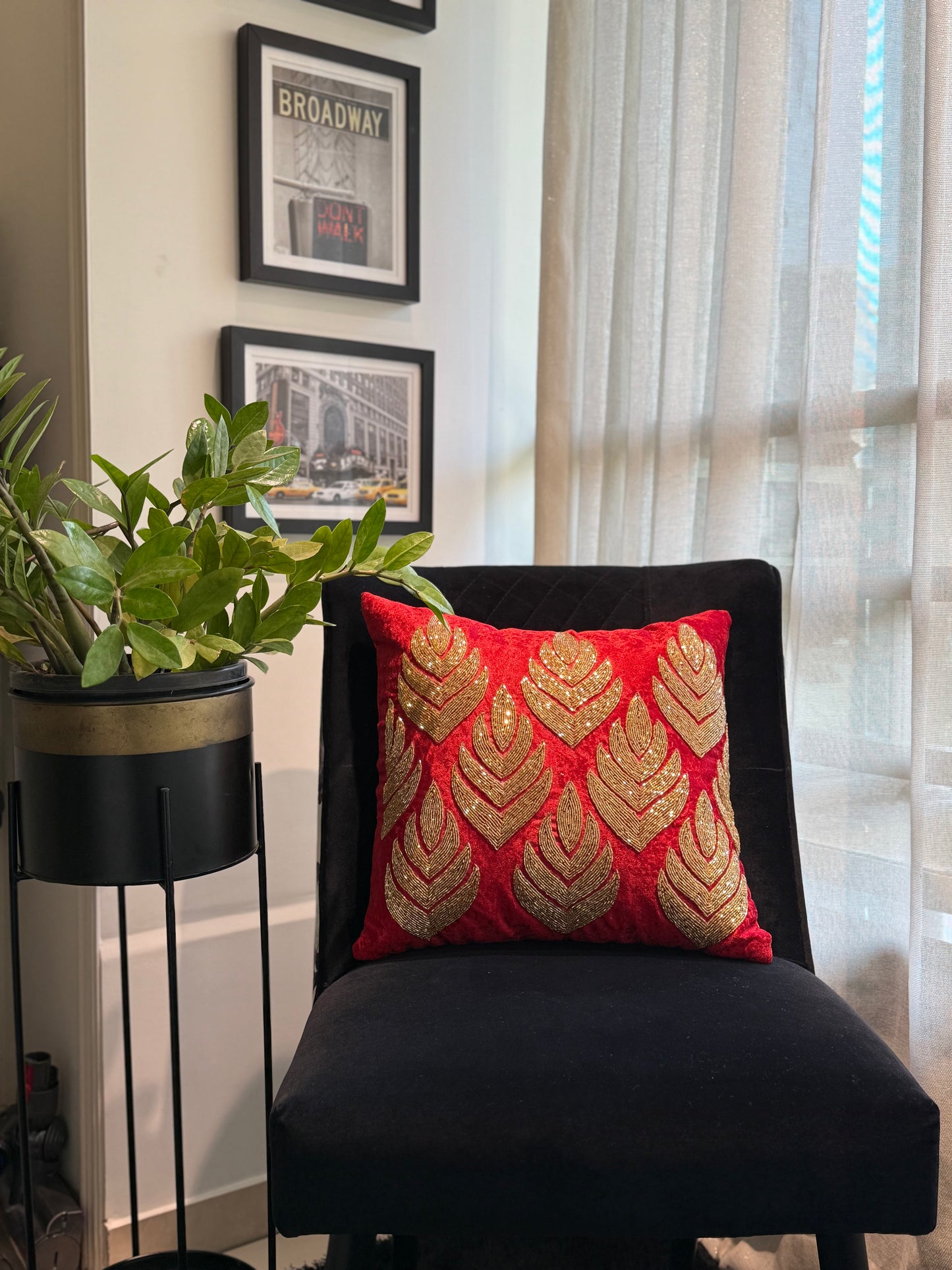 Red & Gold Cushion Cover - Luxury Decorative Throw Pillow Case