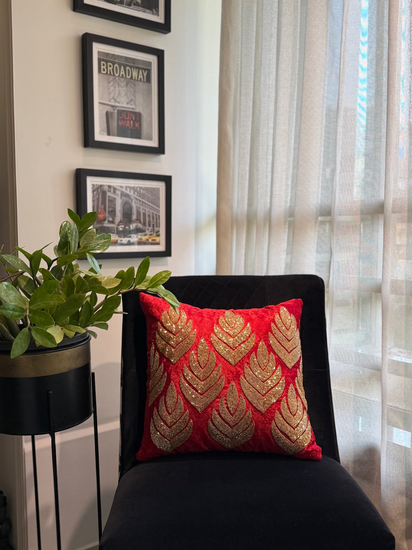 Red & Gold Cushion Cover - Luxury Decorative Throw Pillow Case