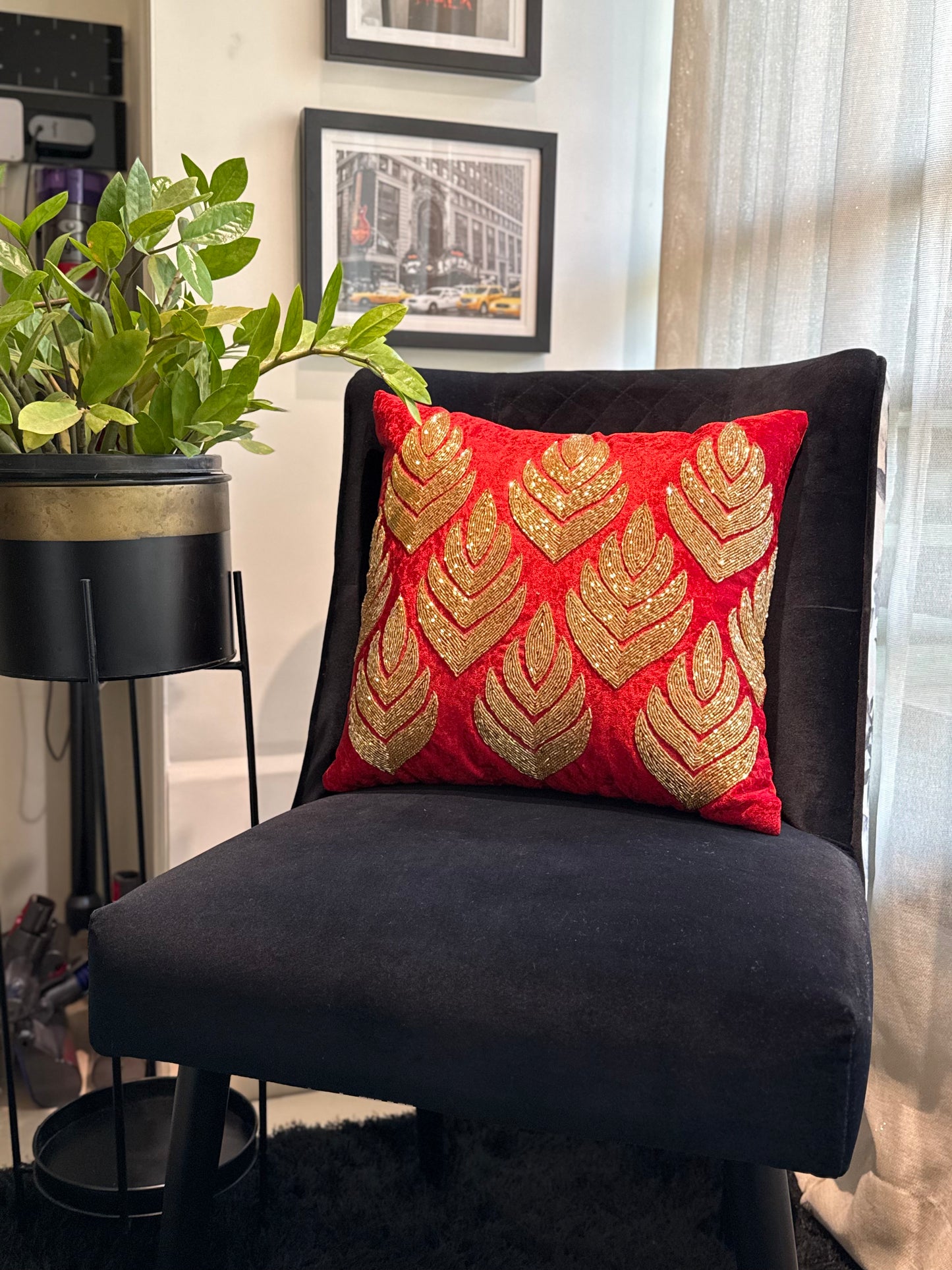 Red & Gold Cushion Cover - Luxury Decorative Throw Pillow Case