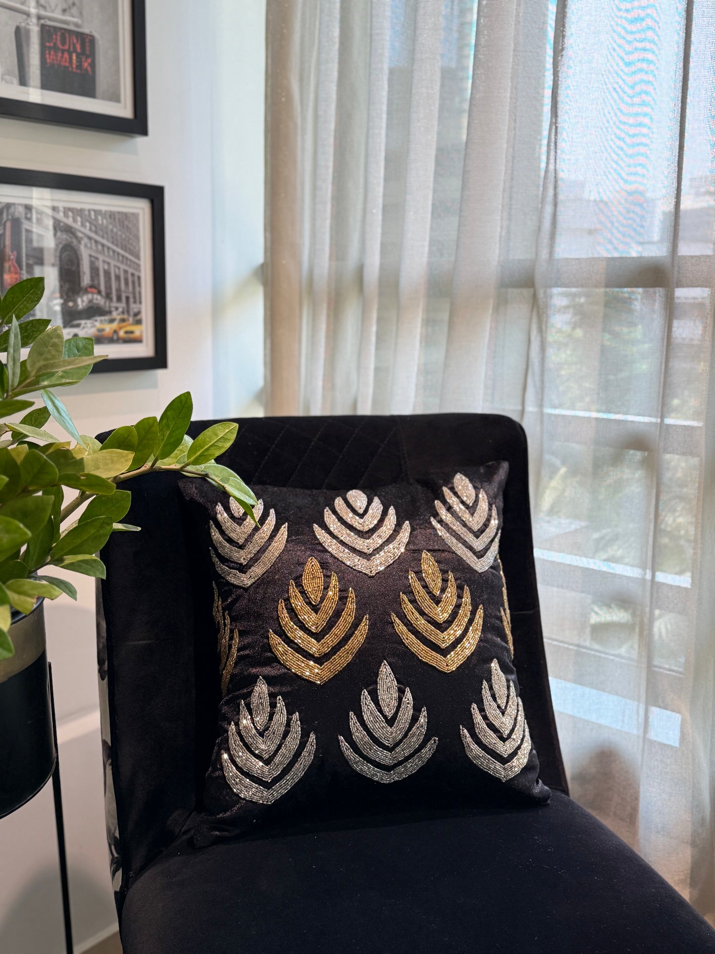 Handmade Black & Gold Cushion Covers