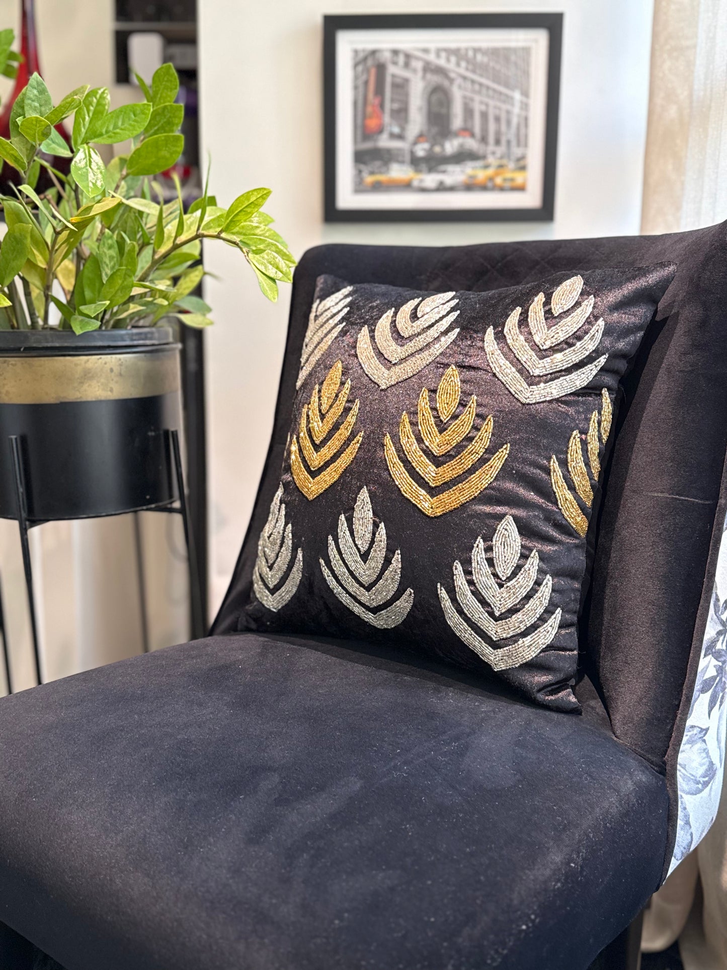 Handmade Black & Gold Cushion Covers