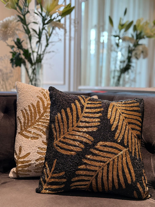 Gold Leaf Cushion Cover - Elegant Metallic Throw Pillow