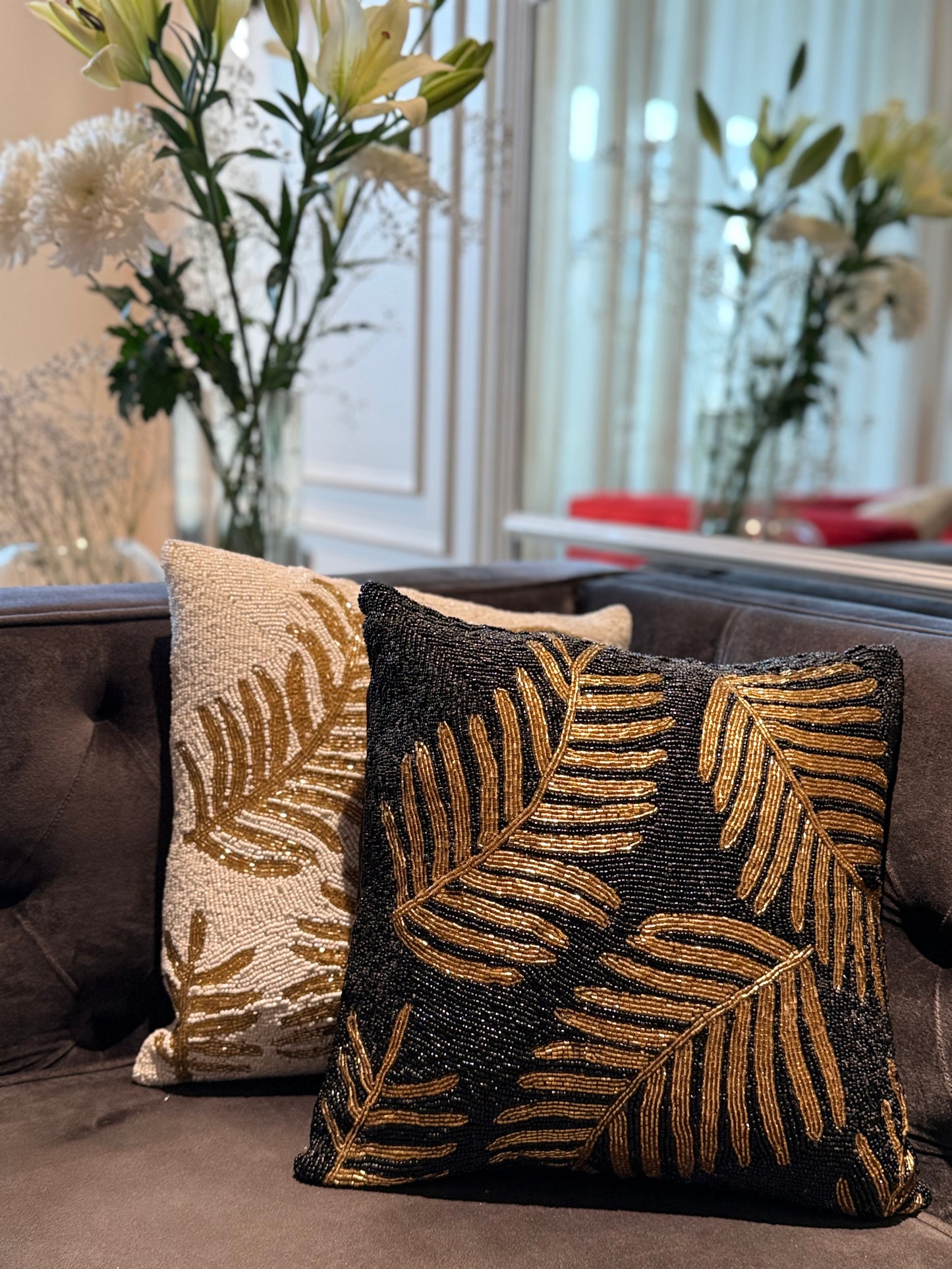 Gold Leaf Cushion Cover - Elegant Metallic Throw Pillow