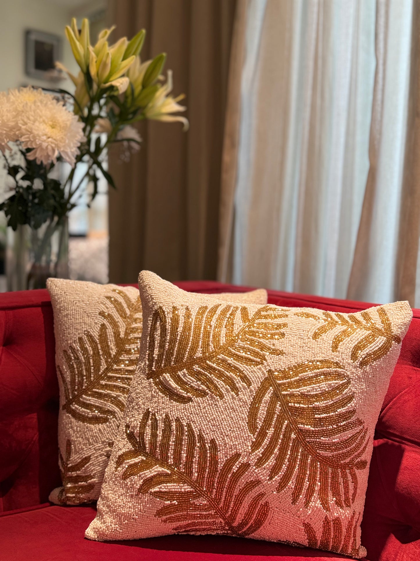 Gold Leaf Cushion Cover - Elegant Metallic Throw Pillow