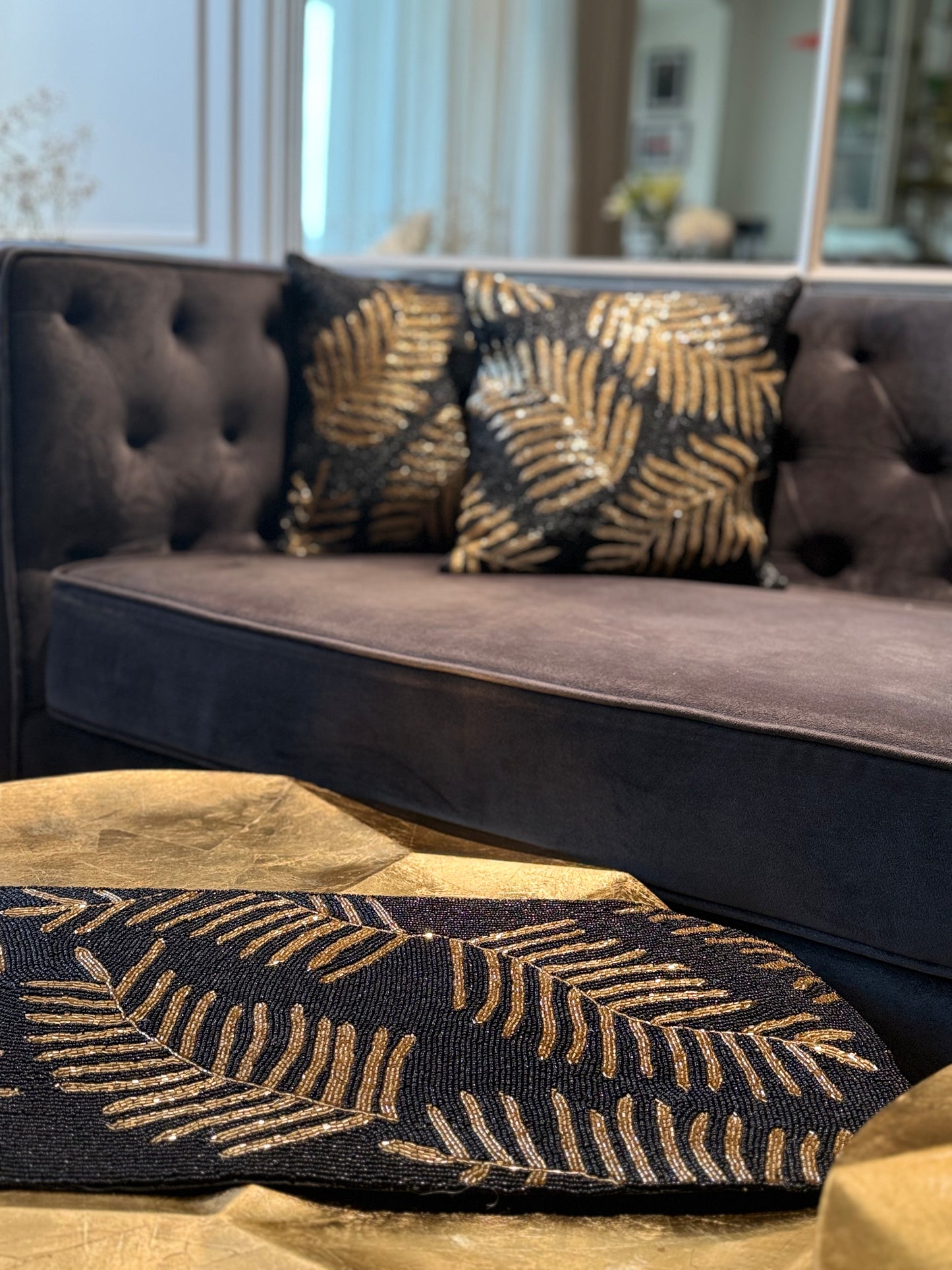 Gold Leaf Cushion Cover - Elegant Metallic Throw Pillow