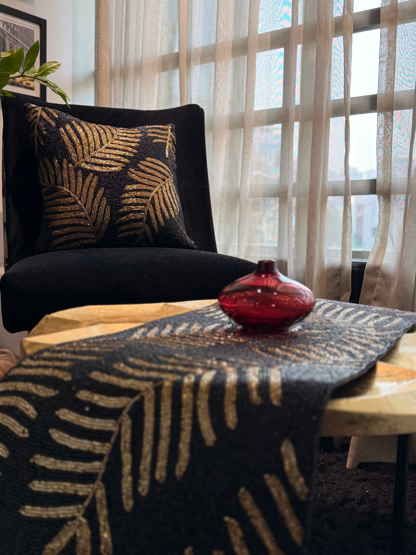 Gold Leaf Cushion Cover - Elegant Metallic Throw Pillow