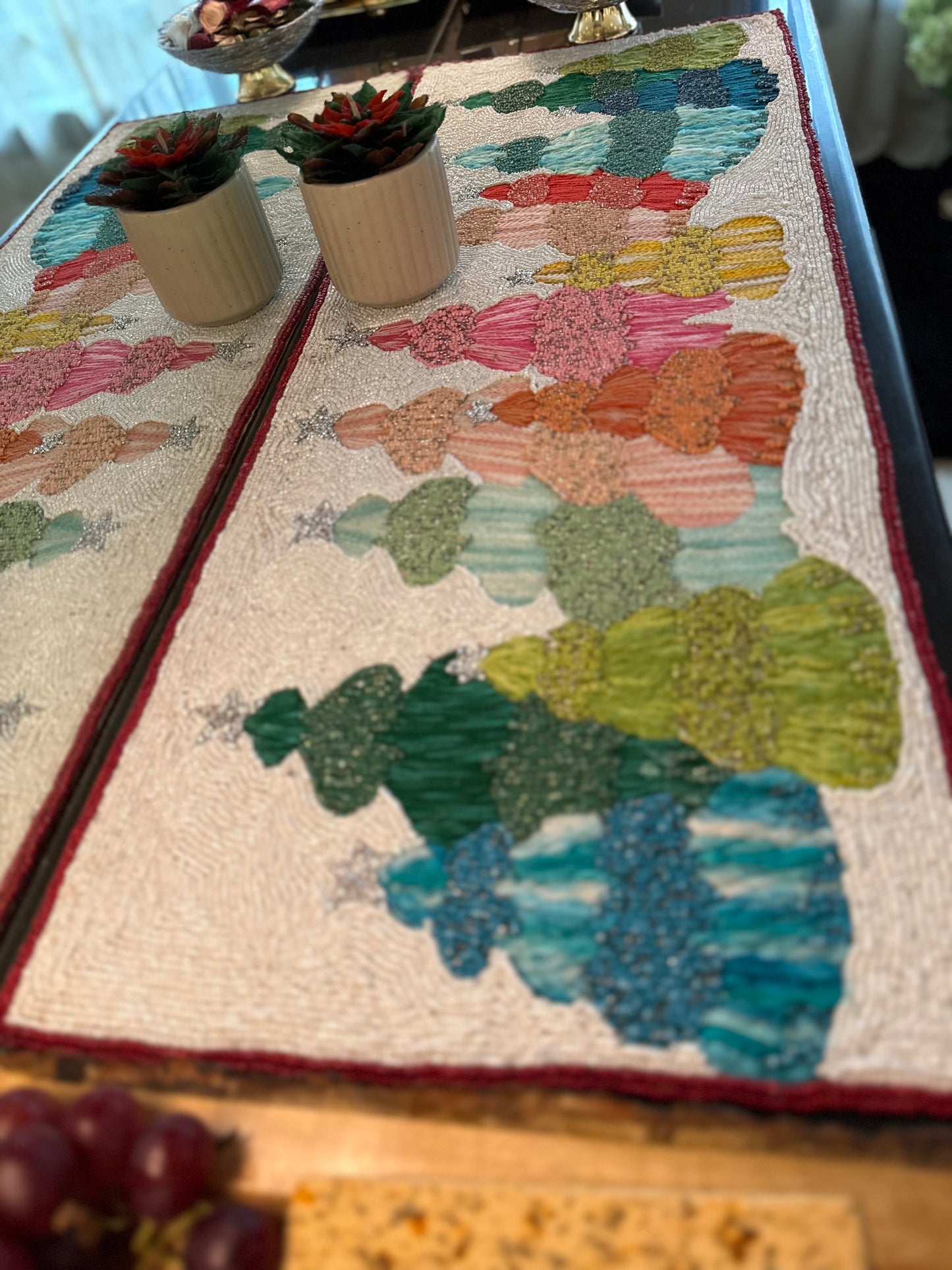 Multicolour Christmas Tree Table Runner