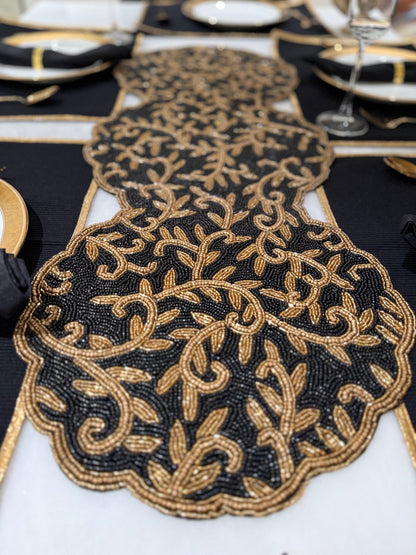 Circular Black & Gold Table Runner - Round Table Luxury Runner
