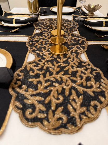 Circular Black & Gold Table Runner - Round Table Luxury Runner