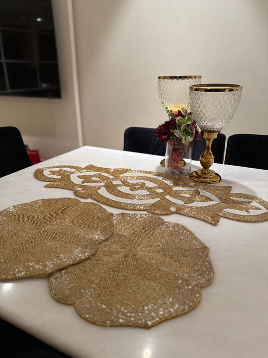 Royal White & Gold Table Runner - Premium Decorative Table Runner