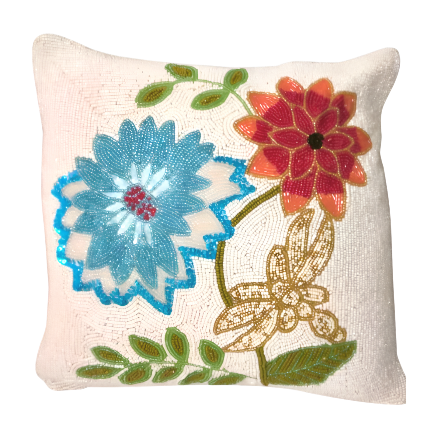 Handmade Blue & Red Flowers Cushion Covers