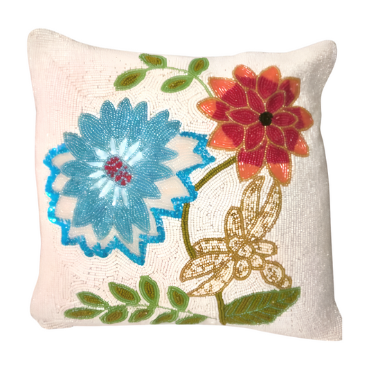 Handmade Blue & Red Flowers Cushion Covers