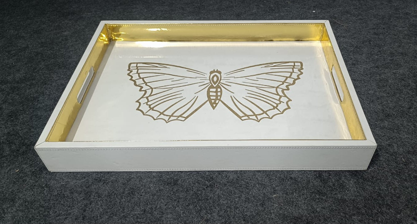 Noir Monarch Butterfly Inlay Butler Table Tray
