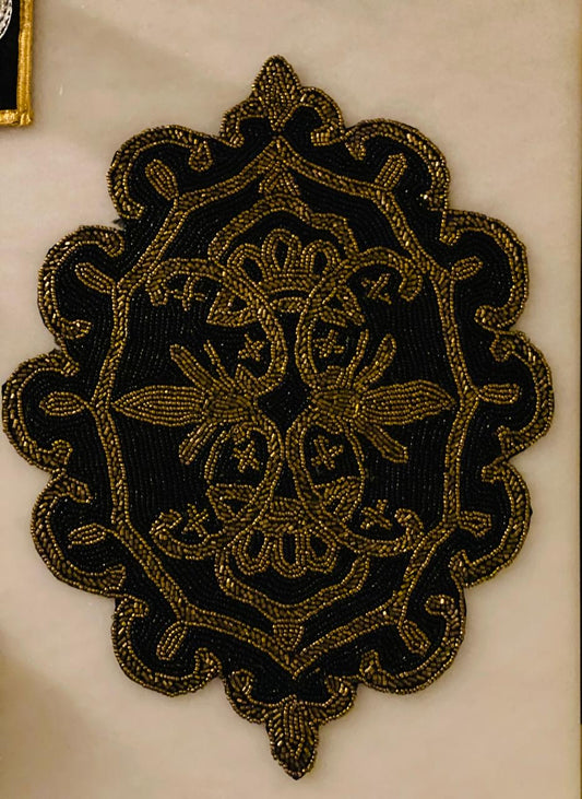 Luxurious Black Table Mat with Golden Beaded Border