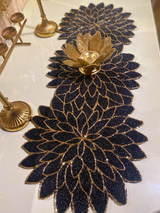Black Leaves with Gold Trimming Table Runner
