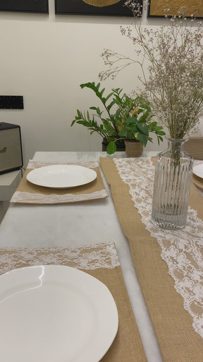 Rustic Lace Jute Table Runner & Placemats Set