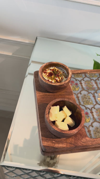 Golden Meadow Wooden Snack and Dip Tray and Bowl Set