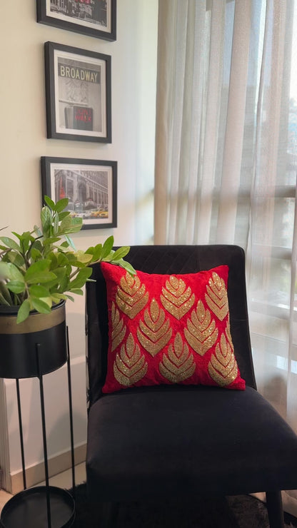 Red & Gold Cushion Cover - Luxury Decorative Throw Pillow Case