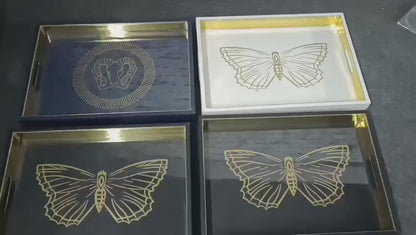Noir Monarch Butterfly Inlay Butler Table Tray