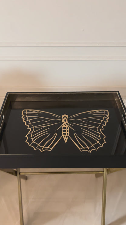 Noir Monarch Butterfly Inlay Butler Table Tray