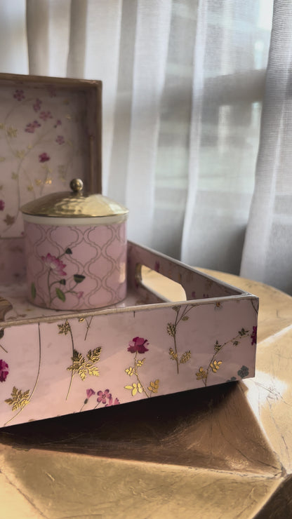 Blush Meadow Gold Floral Wooden Tray set of 2