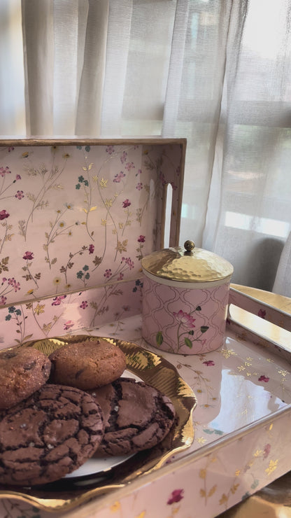 Blush Meadow Gold Floral Wooden Tray set of 2